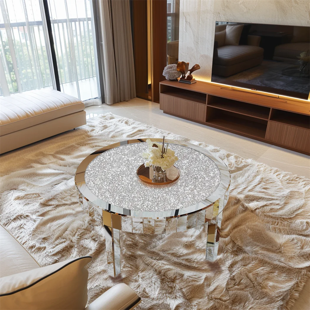 ARTLOGE Luxury Mirrored Coffee Table With Glass Top Living Room