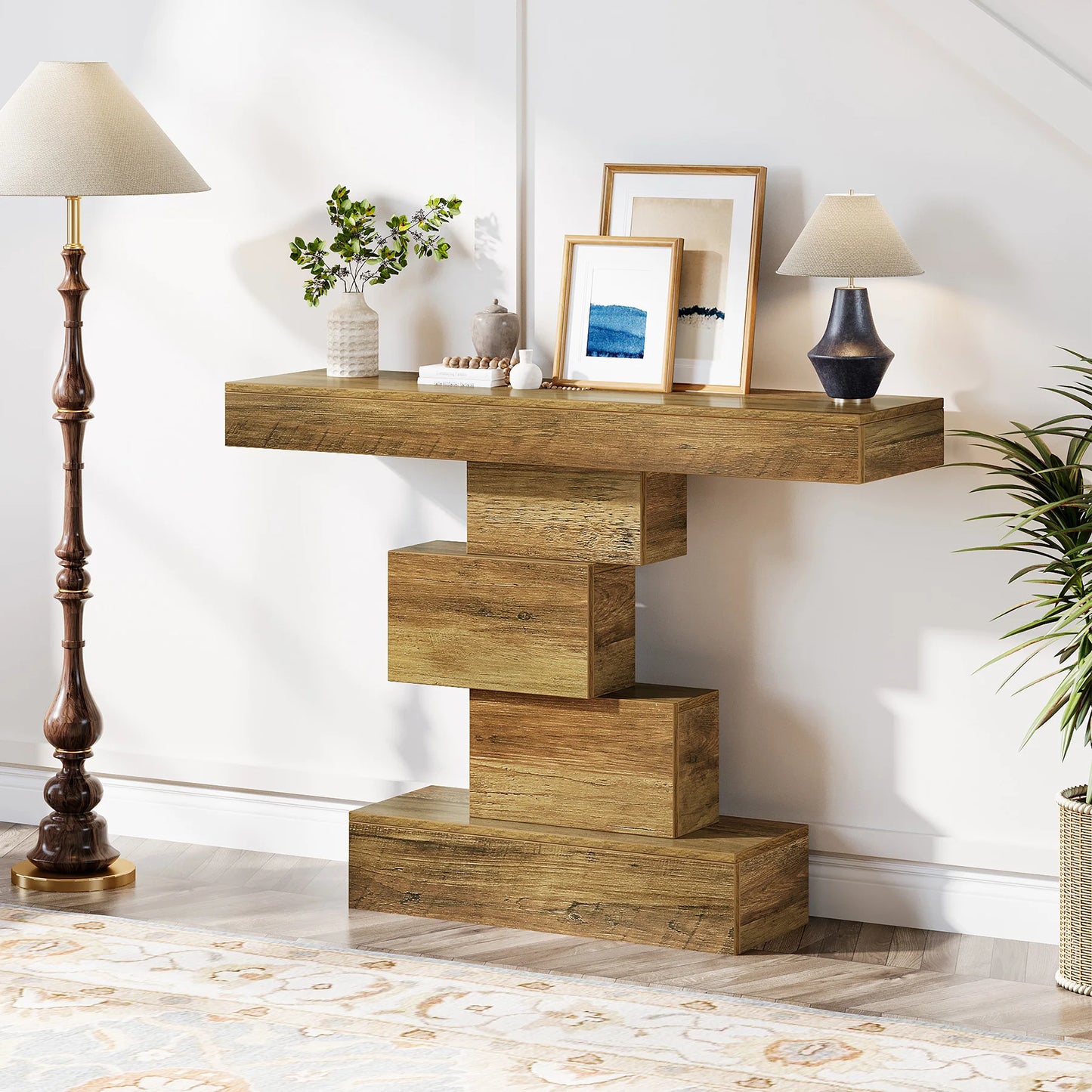 Tribesigns Farmhouse Console Table With Geometric Base Industrial
