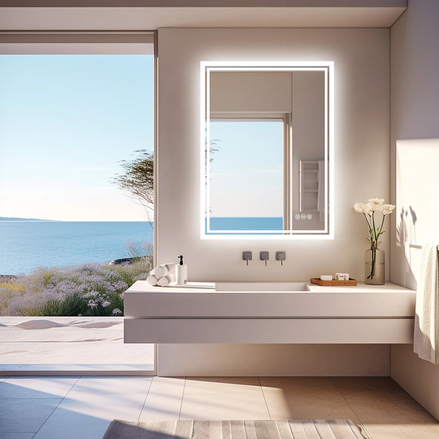 Wisfor LED Backlit Mirror Vanity With Anti Fog Dimmable Lights CRI 90 Waterproof