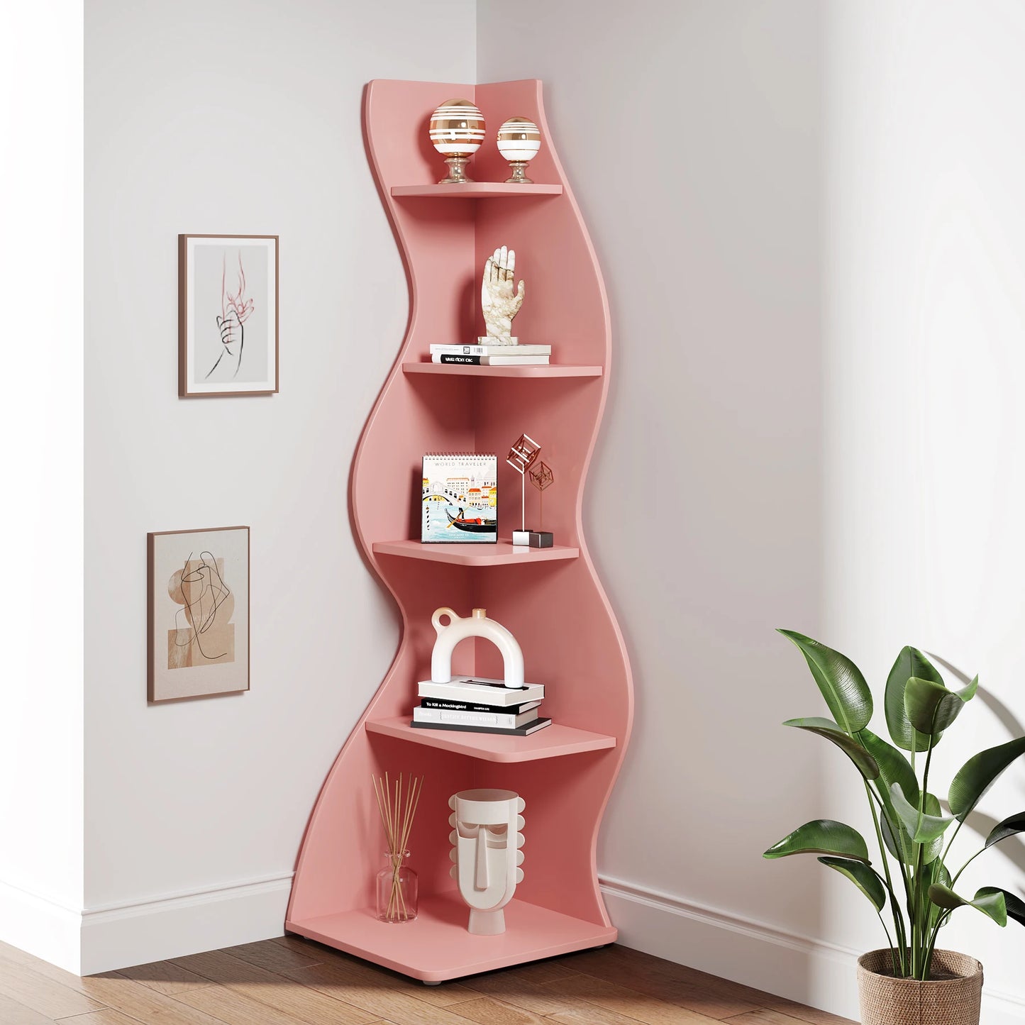 Tribesigns Five Tier Corner Shelf Modern Wall Bookcase Plant Stand