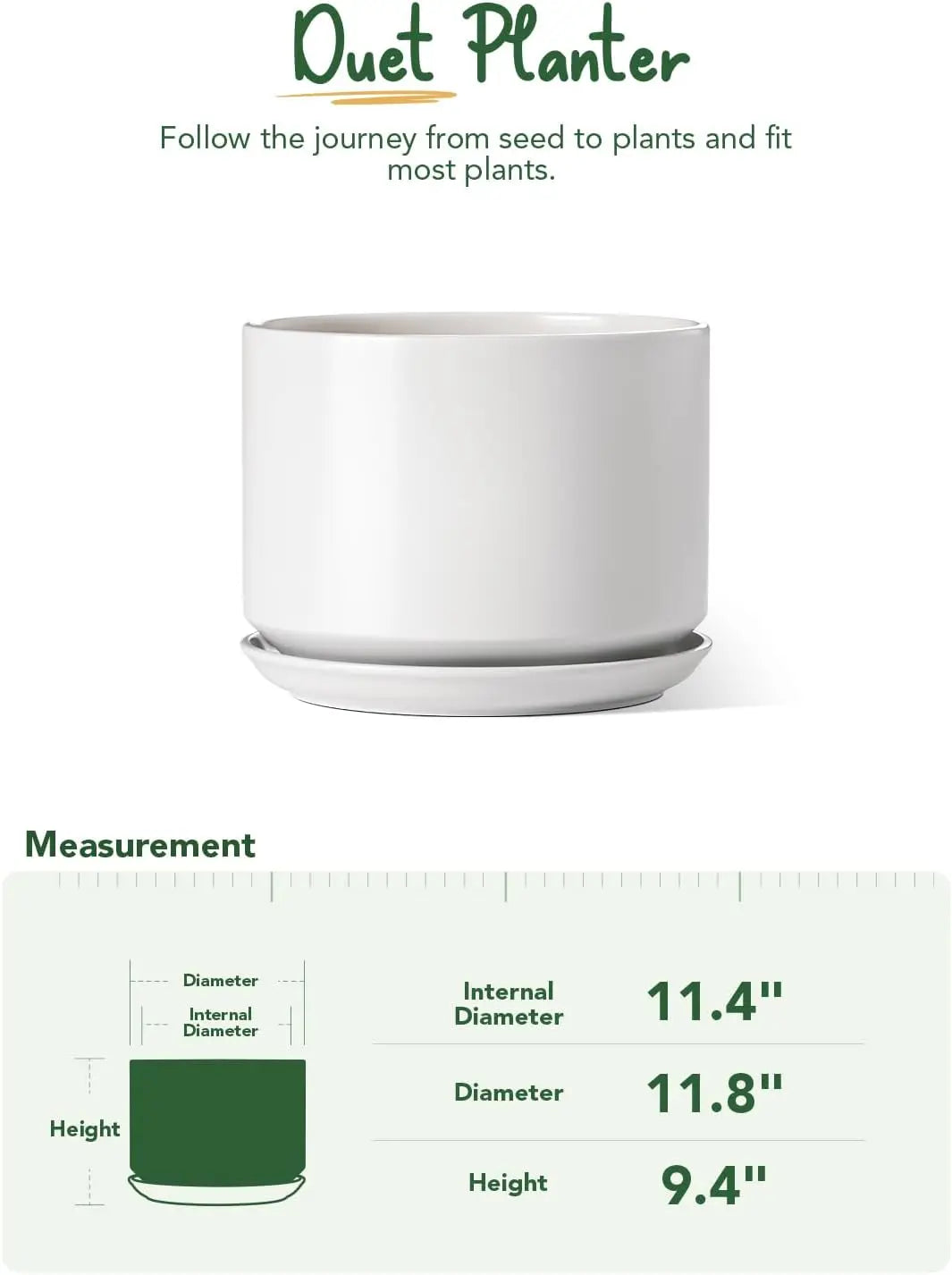 Ceramic Plant Pot With Drainage Holes And Saucer For Home