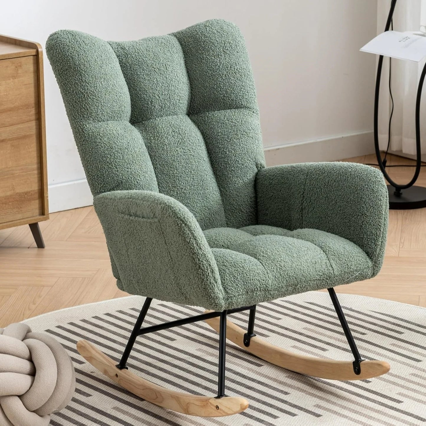 Studyset Modern Upholstered Nursery Rocking Chair High Back Side Pocket Boucle