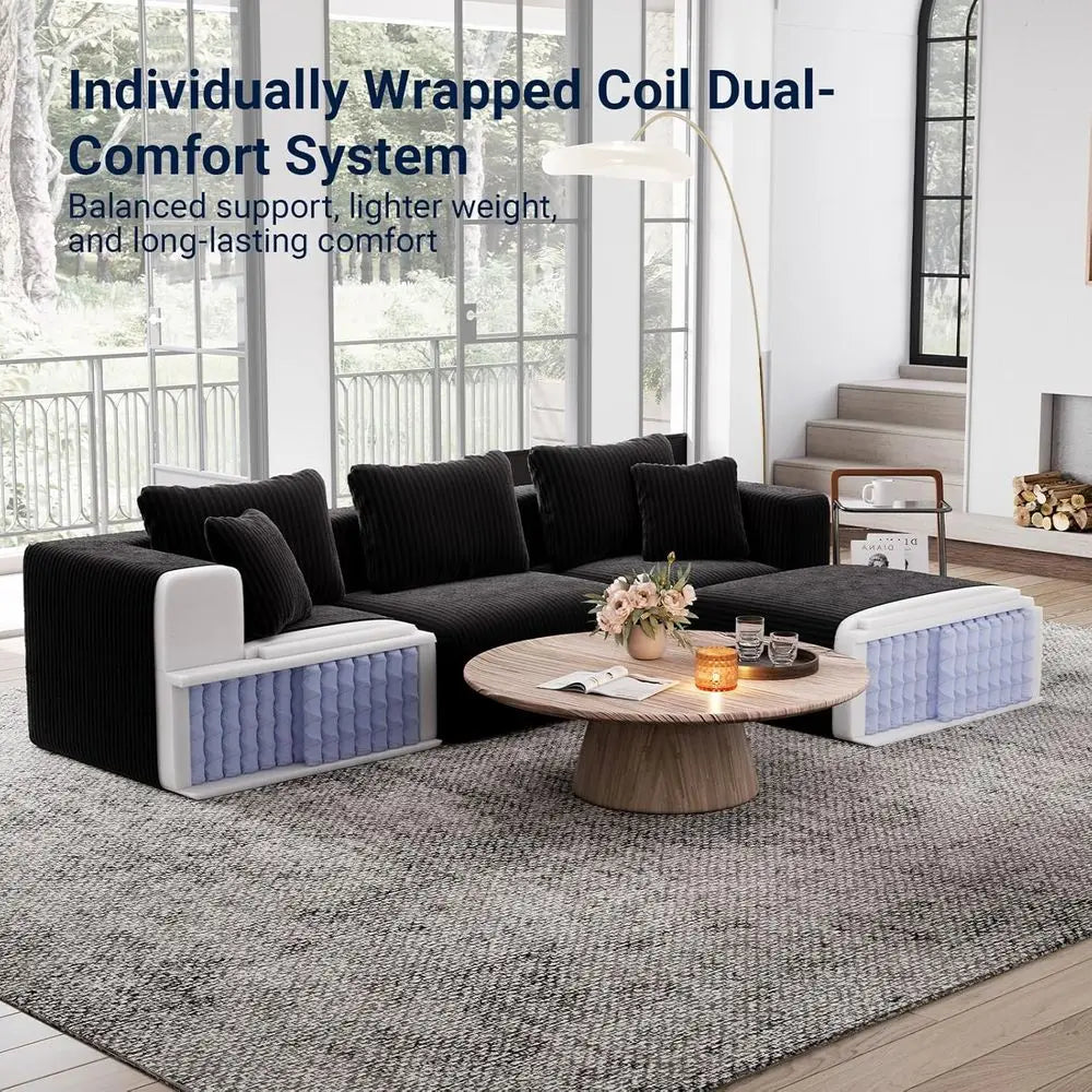 Sectional Sofa With Fabric Upholstery And Individually Wrapped Coil Support