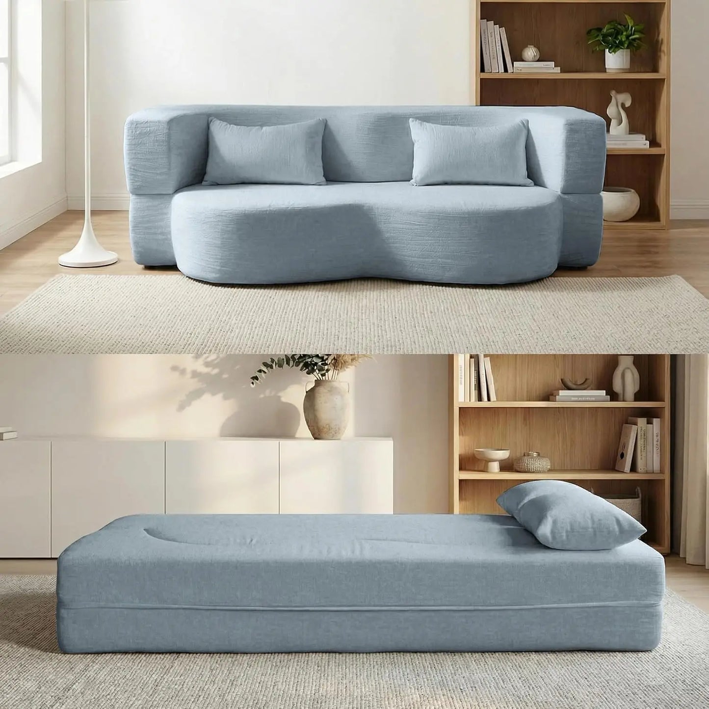 Convertible Sofa Bed 2-In-1 Teddy Fabric Loveseat