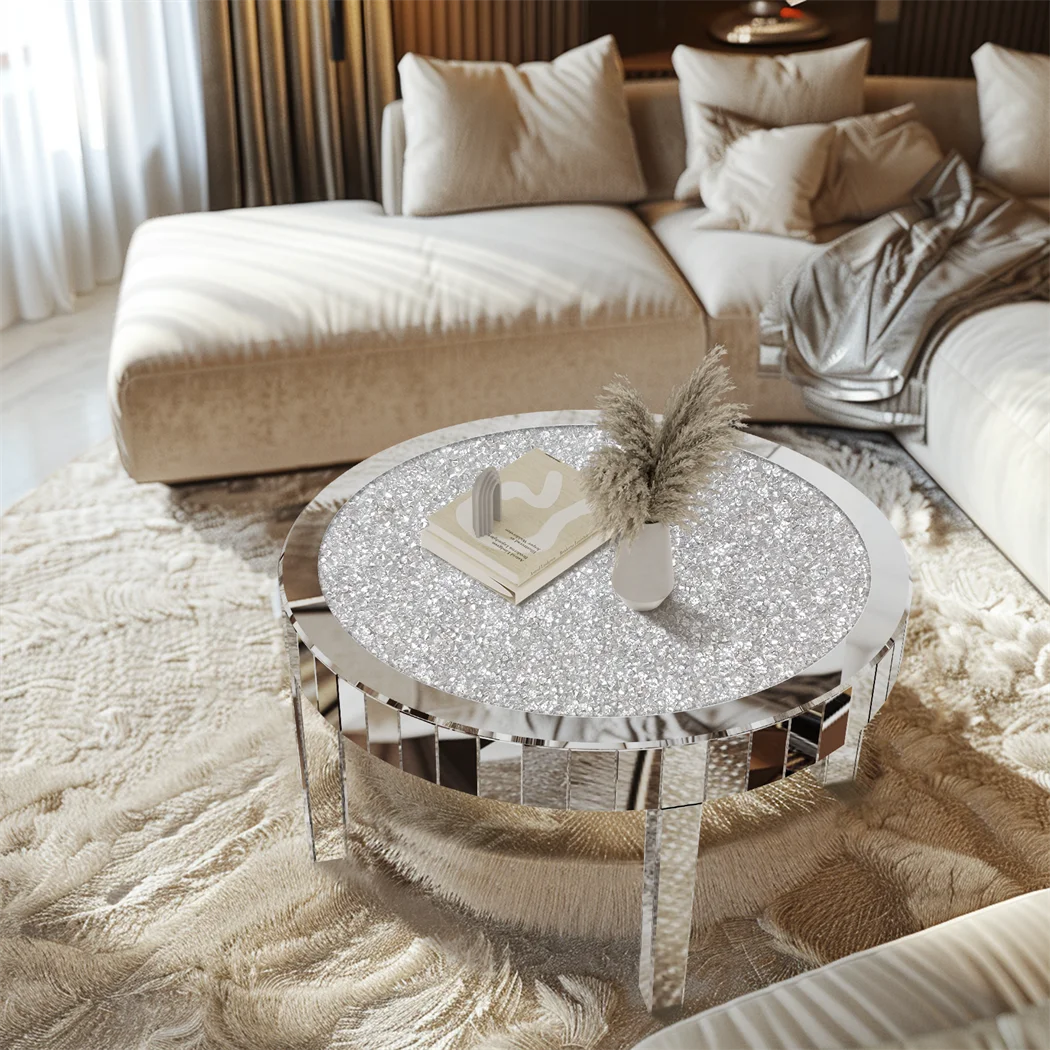 ARTLOGE Luxury Mirrored Coffee Table With Glass Top Living Room