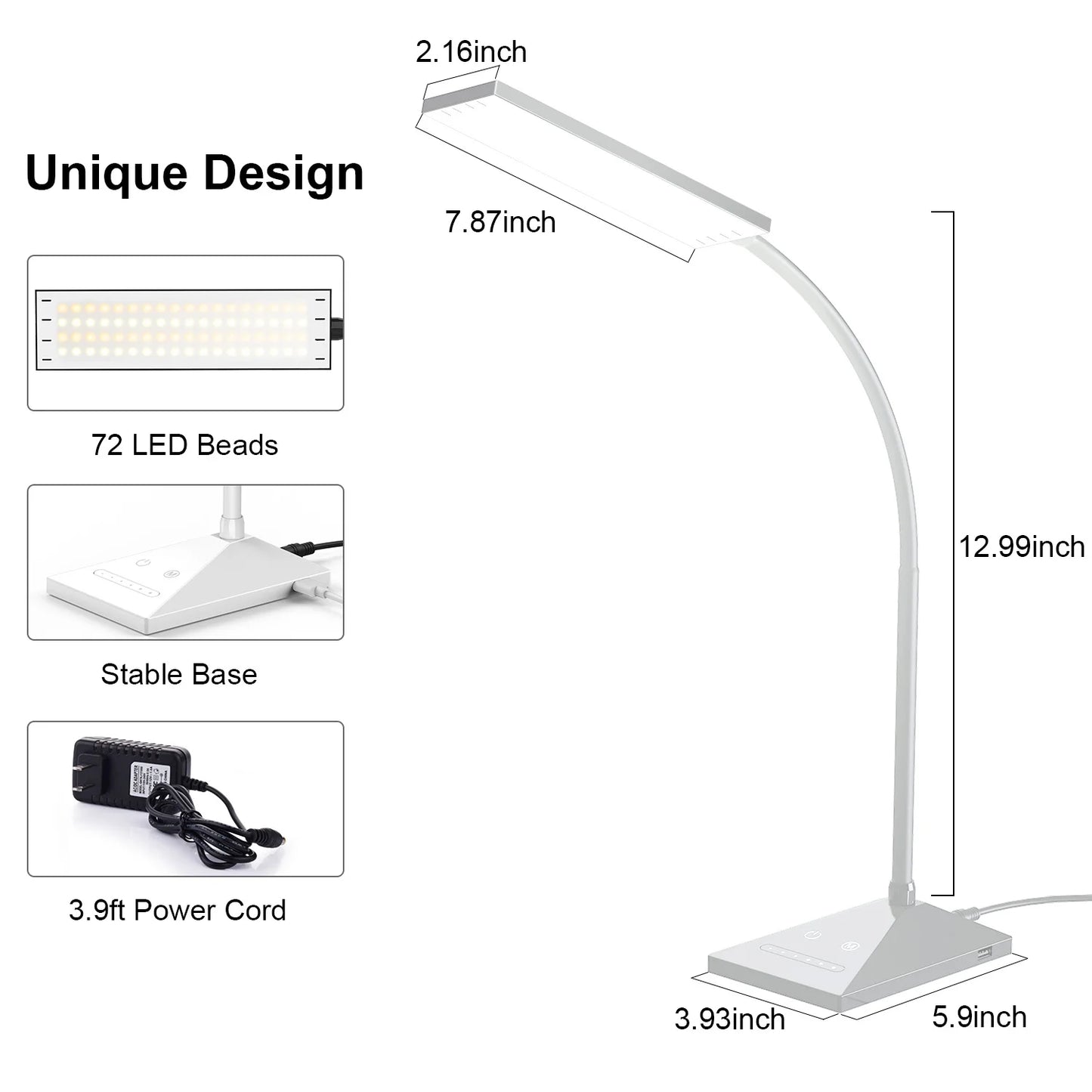 Desk Lamp 12W 72LED Flexible Touch Sensor Dimmable Reading Light