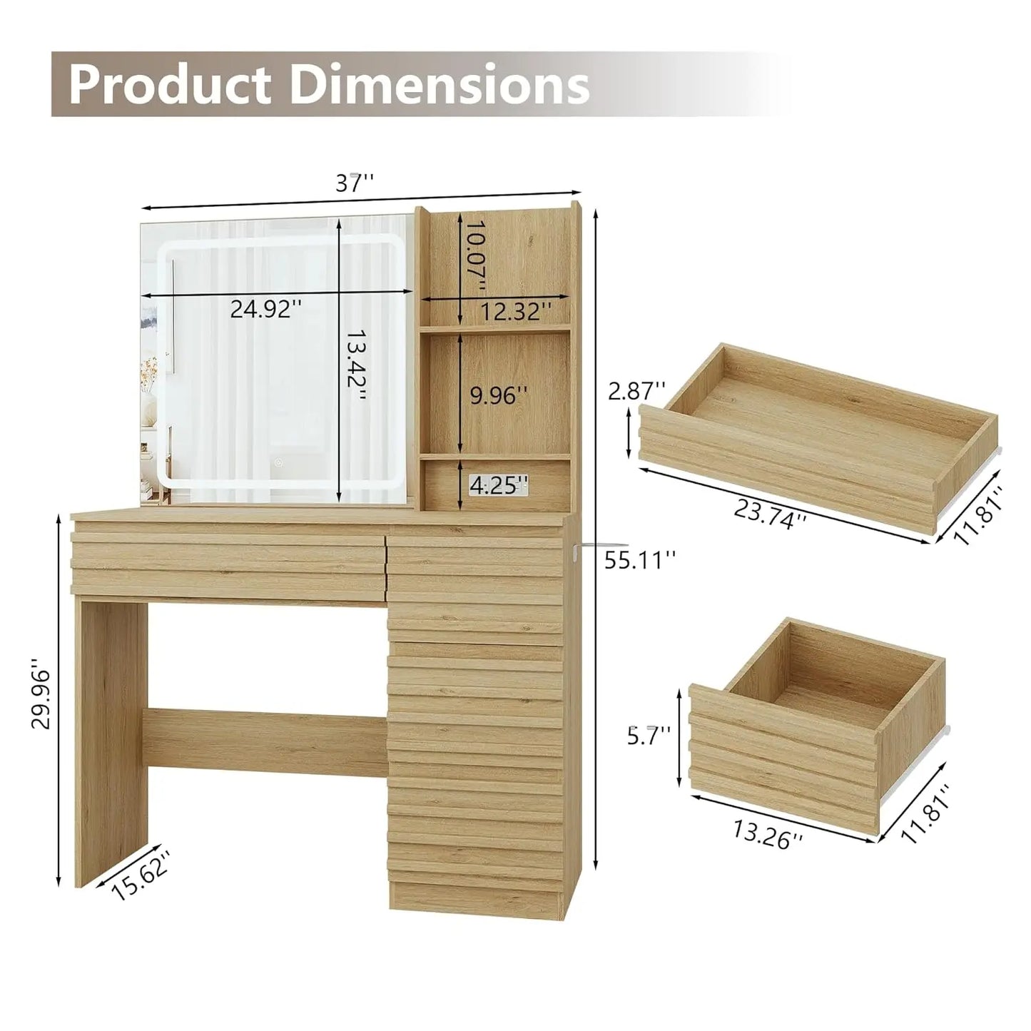Frame Fluted Vanity Desk With HD Mirror And Lights