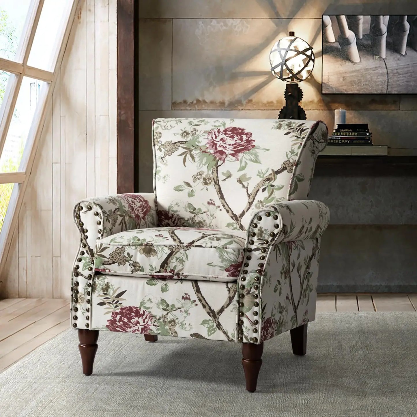 Wingback Accent Chair With Wood Legs And Nailhead Trim