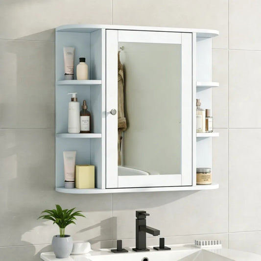 Bathroom Wall Storage Cabinet With Mirror And Adjustable Wood Shelf