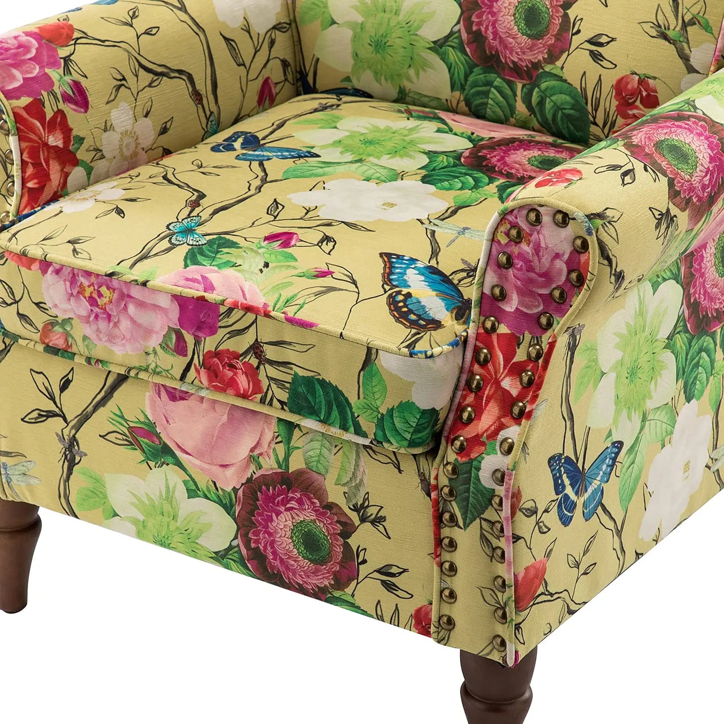 Wingback Accent Chair With Wood Legs And Nailhead Trim
