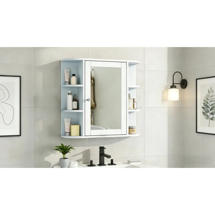 Bathroom Wall Storage Cabinet With Mirror And Adjustable Wood Shelf