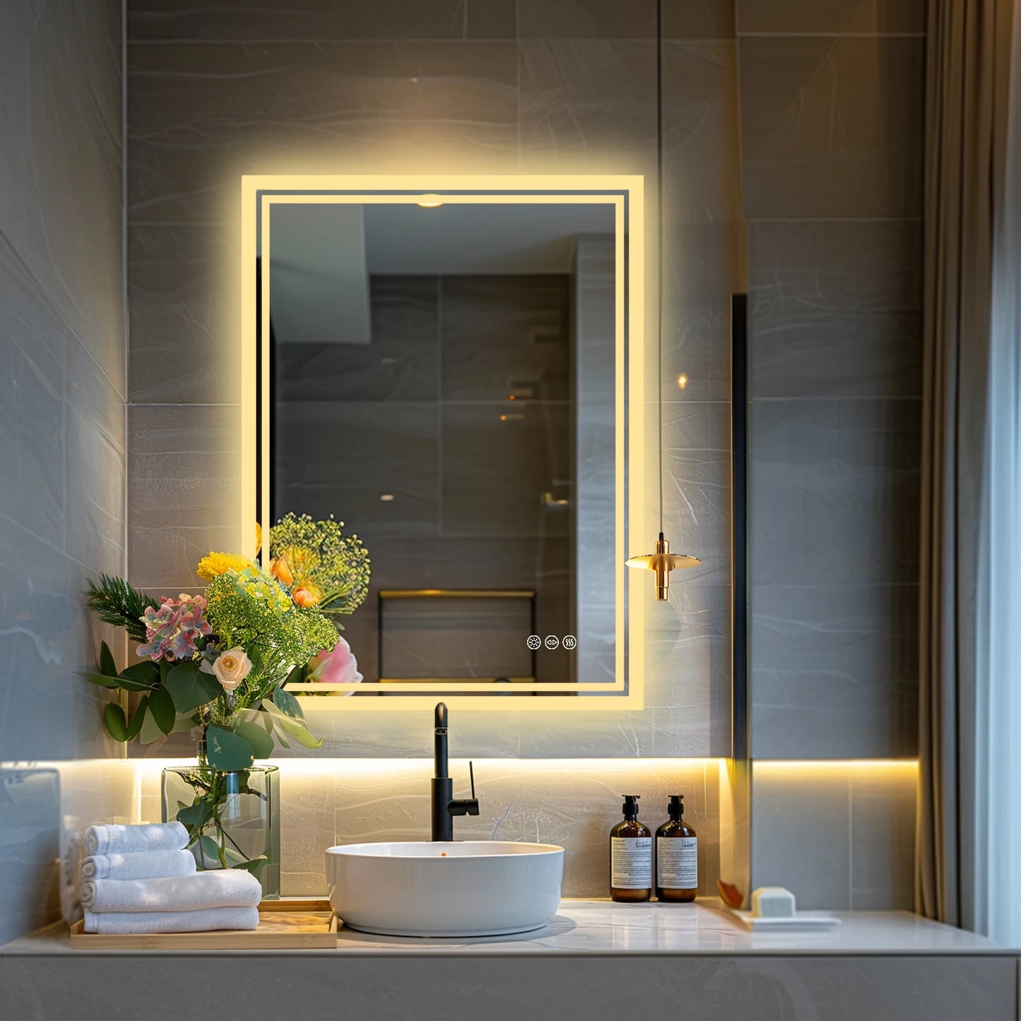 Wisfor LED Backlit Mirror Vanity With Anti Fog Dimmable Lights CRI 90 Waterproof