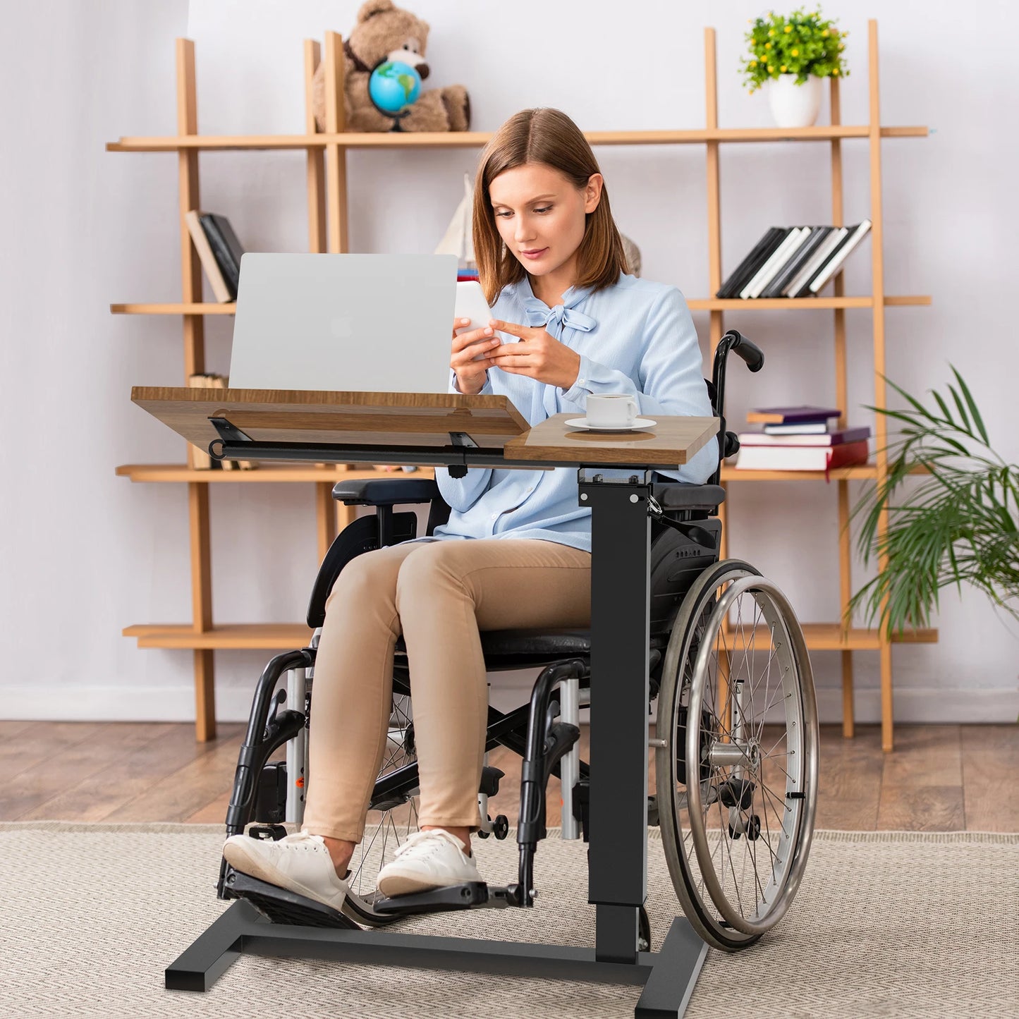 Wisfor Height Adjustable Overbed Table Bedside Desk Laptop With Hidden Wheels