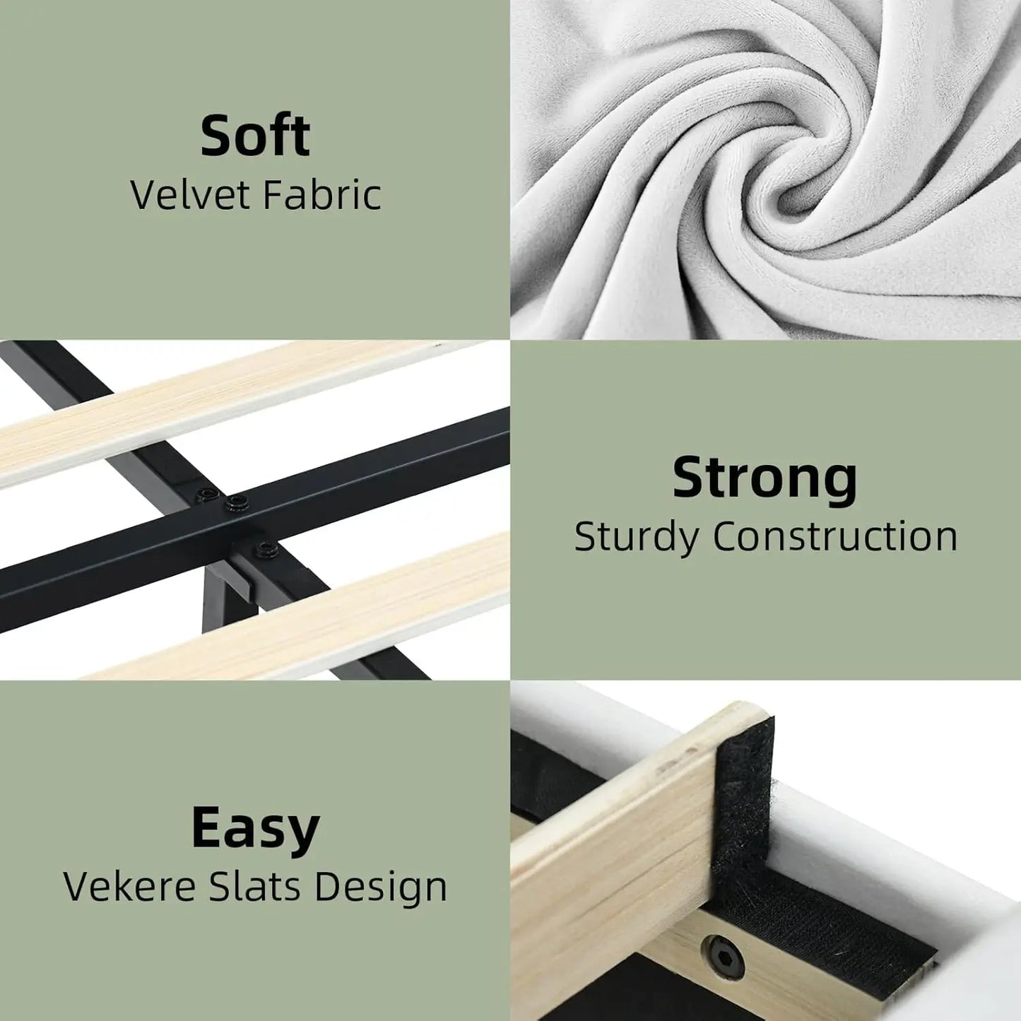 Upholstered Platform Bed Frame With Velvet Headboard And Footboard