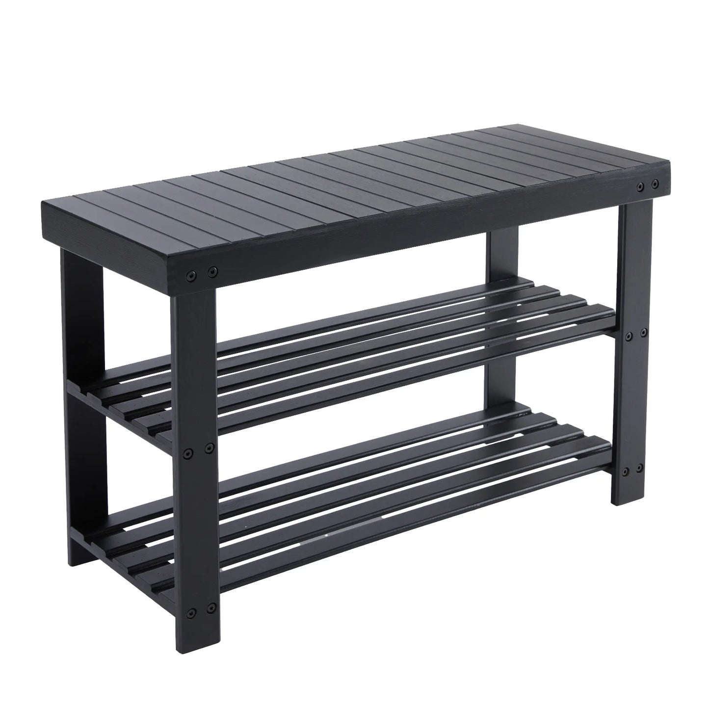 JHK 3 Tier Bamboo Entryway Bench Shoe Organizer Storage