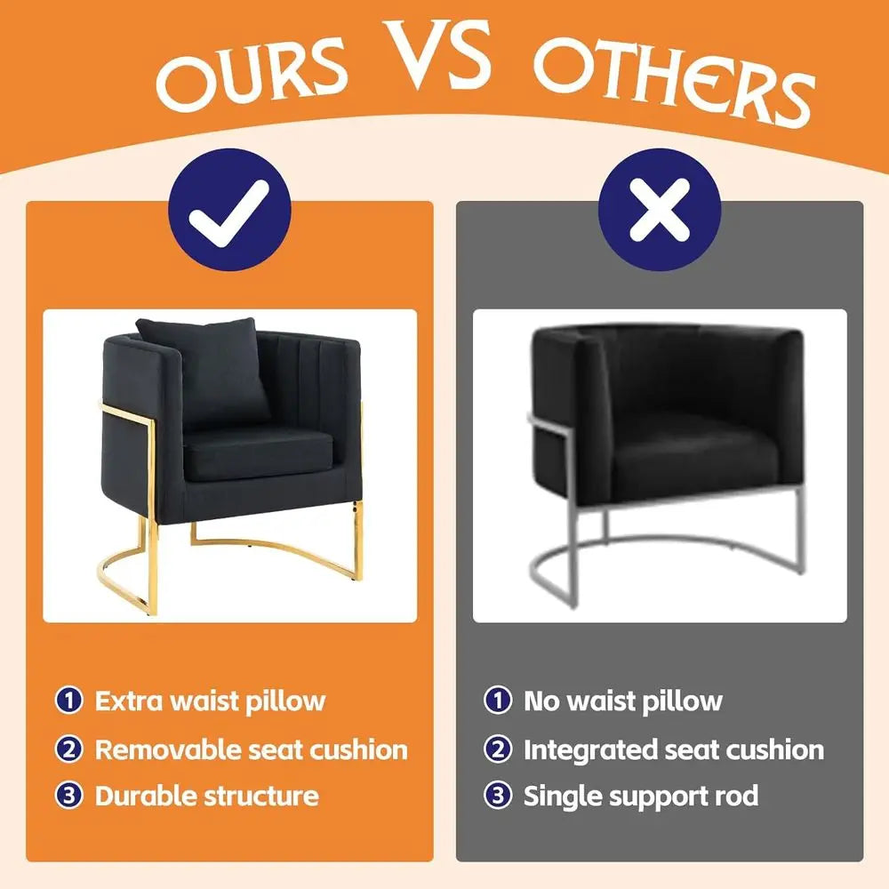 Mid Century Inspired Velvet Barrel Chairs Pair With Gold Legs
