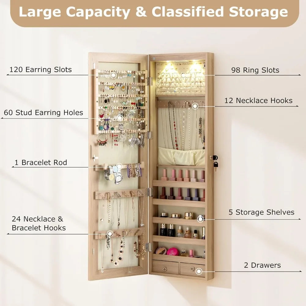 XIAOLANG Moccha Wall Mounted Jewelry Armoire With LED Lights