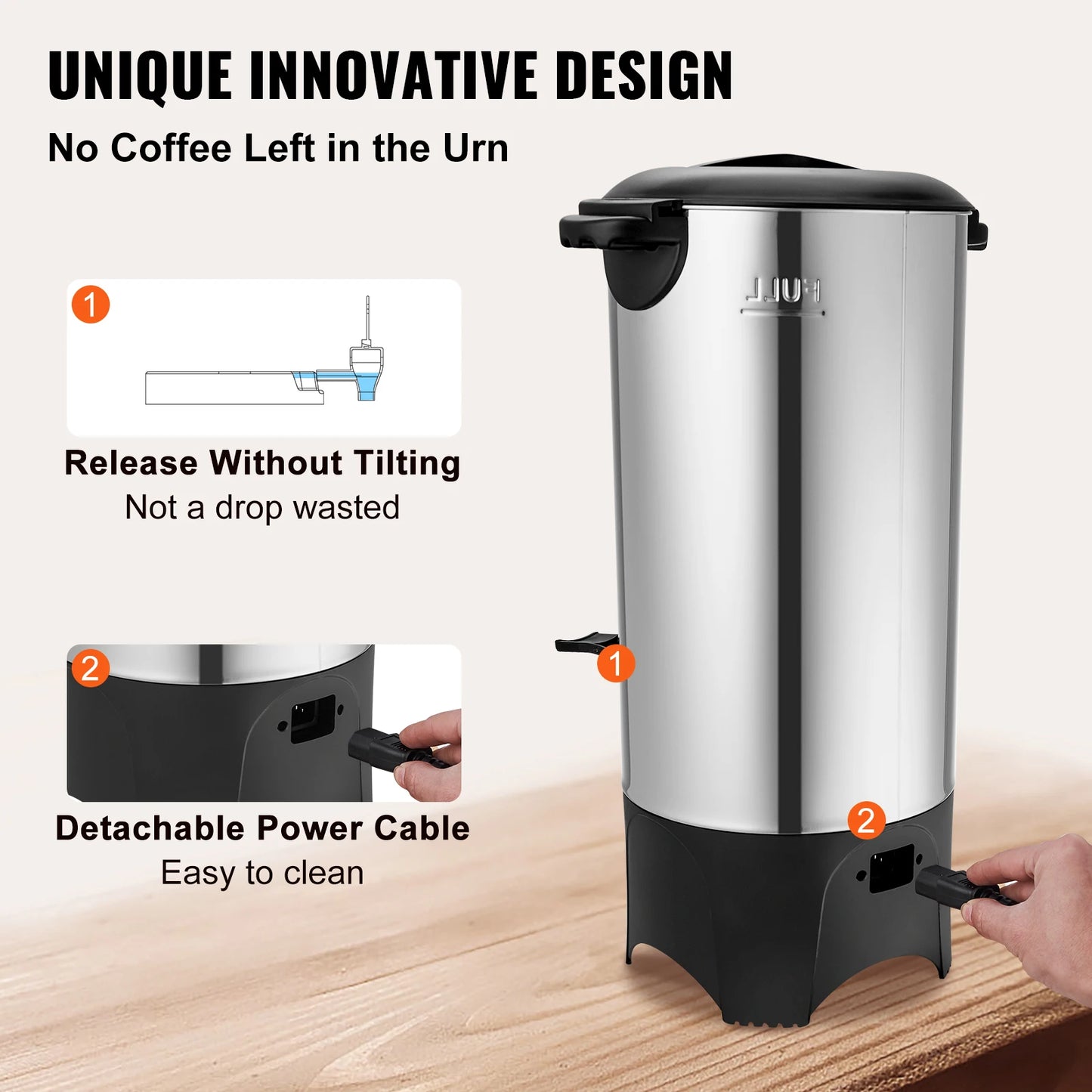 SucceBuy 50 Cup Commercial Coffee Urn Stainless Steel 1000W