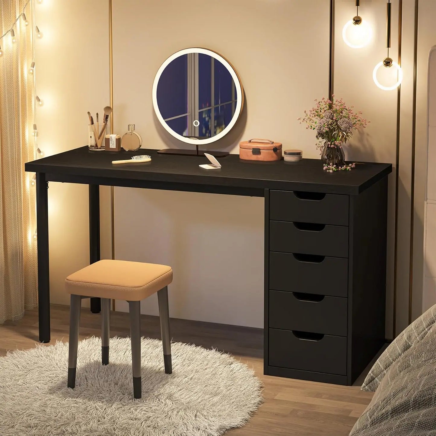 Vanity Desk With 3 Drawers Dressing Table For Bedroom Wood