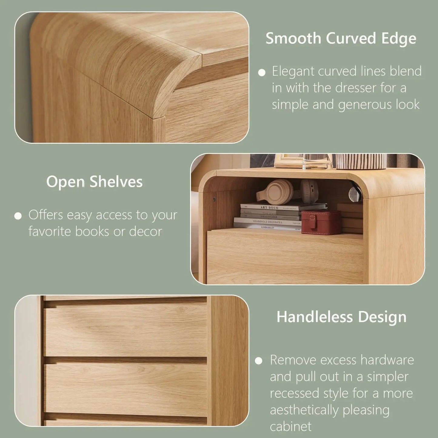 Modern Wood Nightstands With Charging Station And Two Drawers