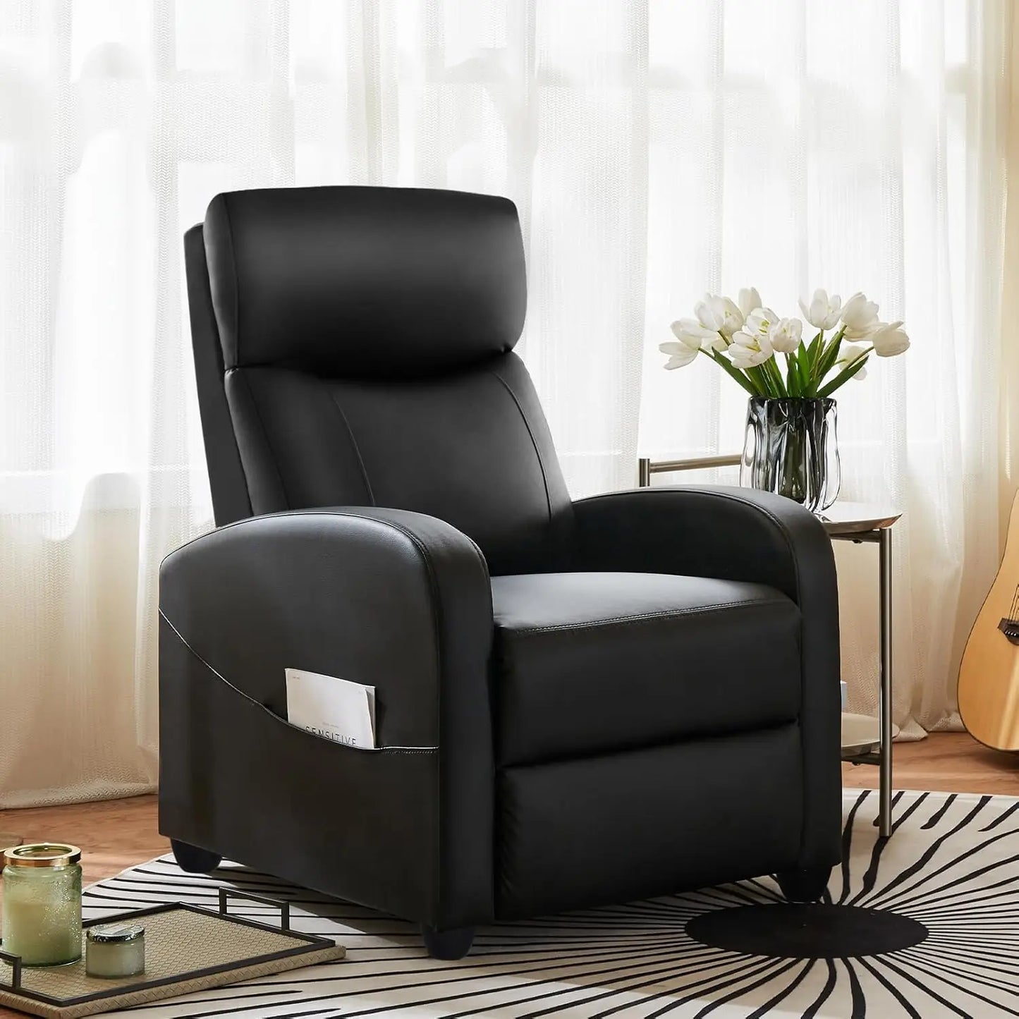 OEING Leather Recliner Chair With Lumbar Support And Adjustable Footrest