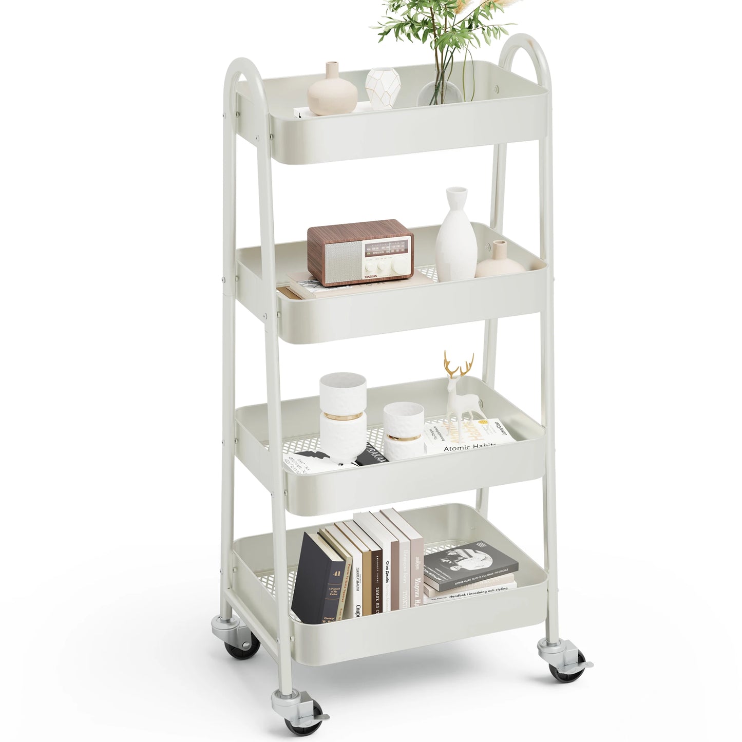JHK 4 Tier Metal Kitchen Storage Cart With Lockable Wheels