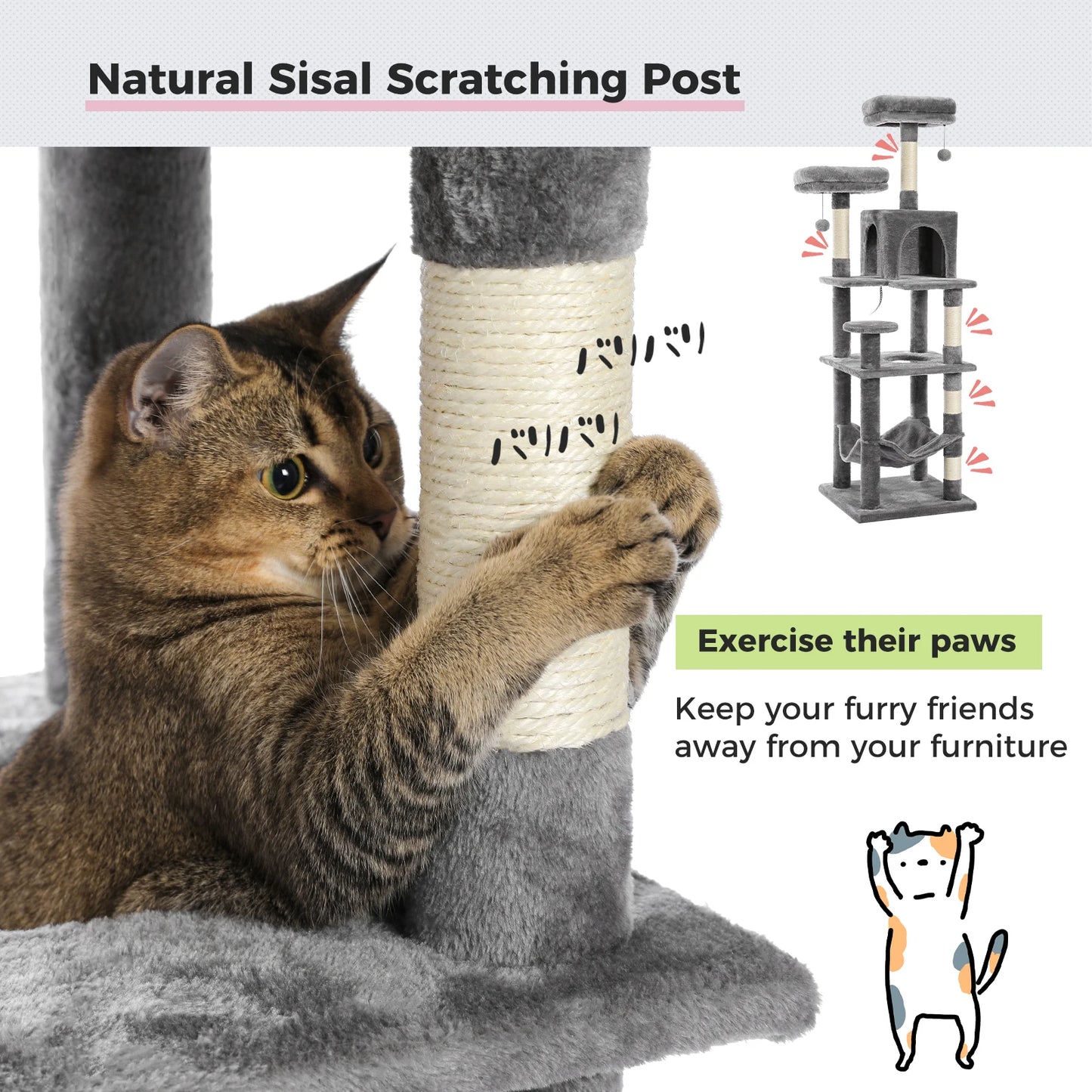 PEQULTICN Multi Level Cat Tree With Scratching Posts And Cozy Hammock