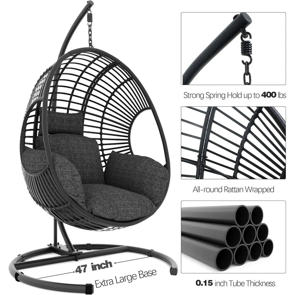 Wicker Hanging Egg Chair With Stand Indoor Or Outdoor Use