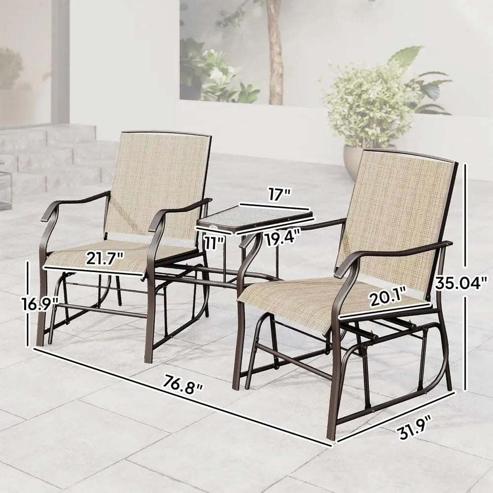 Outdoor Glider Swing With Coffee Table For Patio Garden Porch
