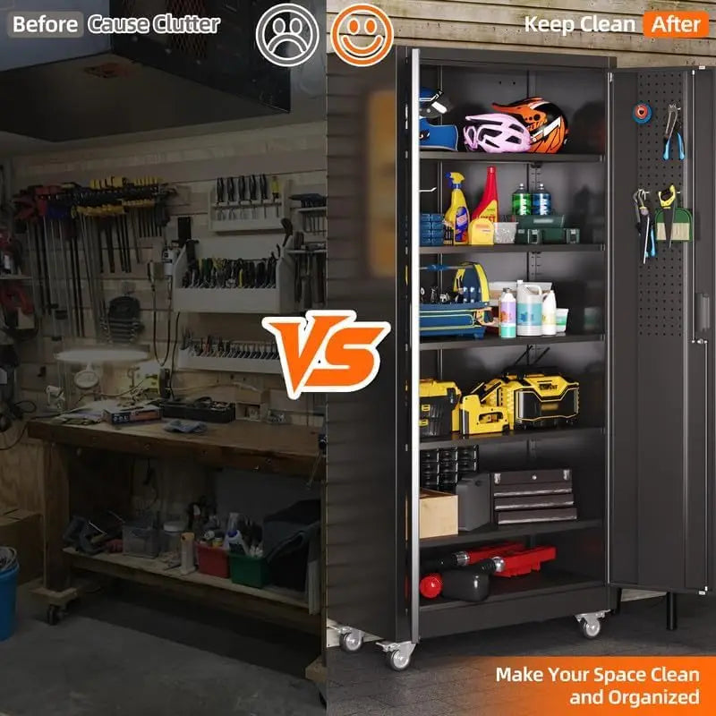 Garage Storage Cabinet With Door Pegboard Lockable Metal Cabinet