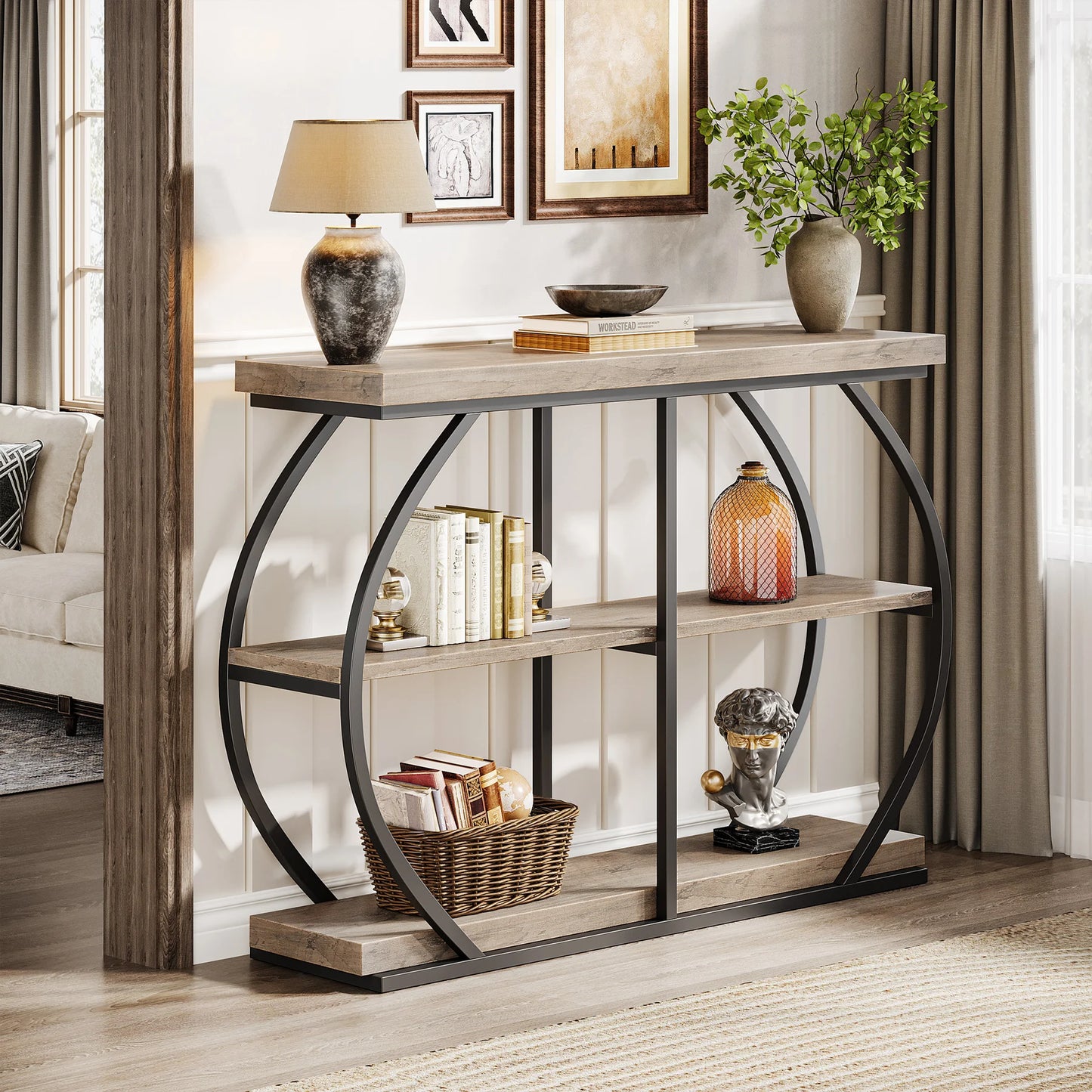 Tribesigns Industrial 3-Tier Console Table With Arched Frame