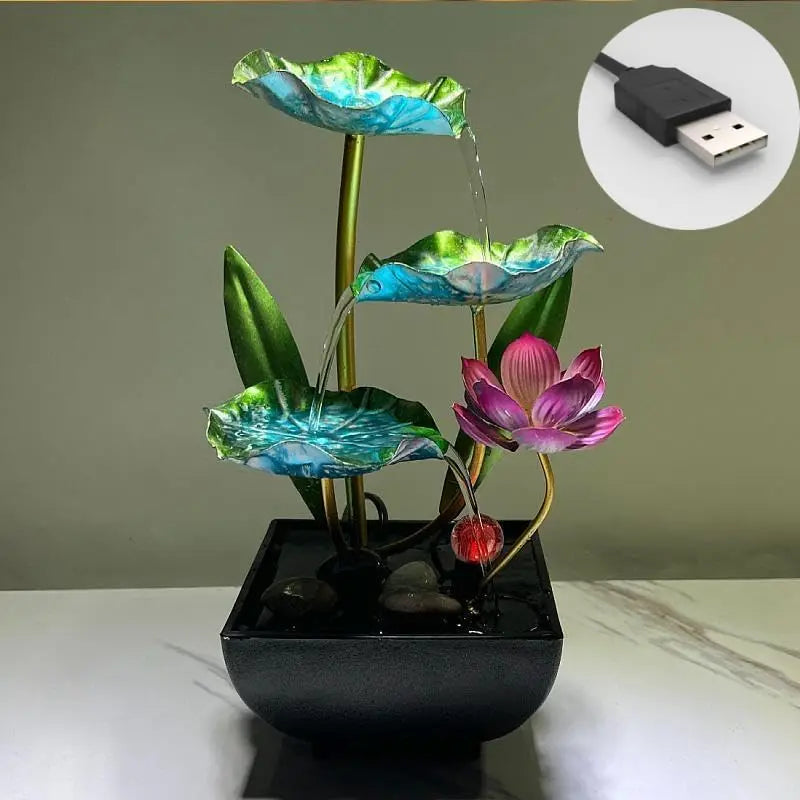 Waterfall Tabletop Fountain With LED Lights For Home Office Decor
