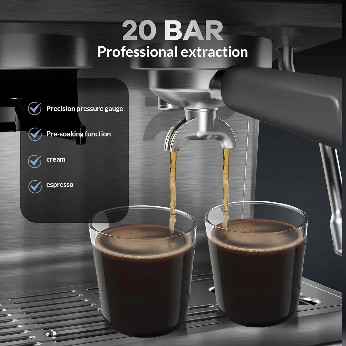 Acekool Espresso Machine With Grinder 20 Bar PID Milk Frother