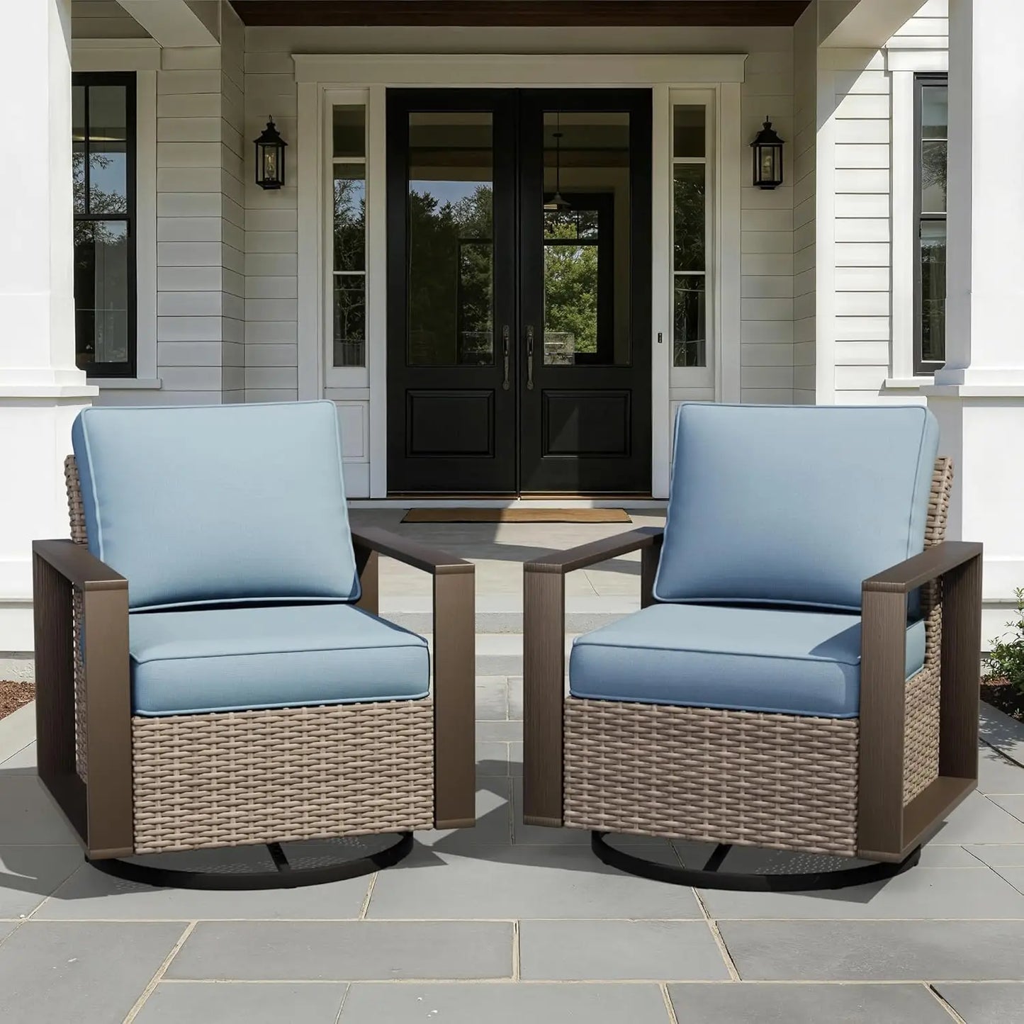 Outdoor Patio Swivel Rocker Chairs Set Metal Frame Wicker Rattan