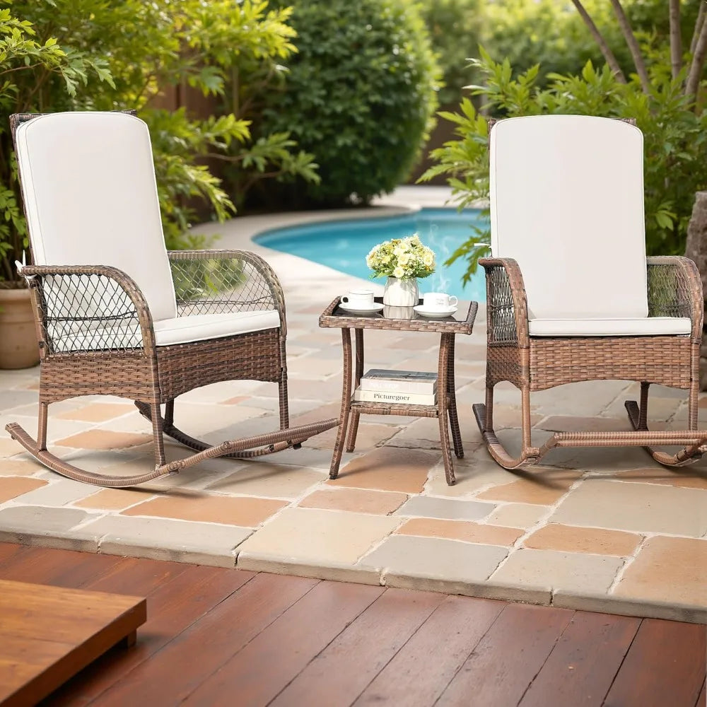 Outdoor Rocking Chairs 3 Piece Patio Set With Cushions