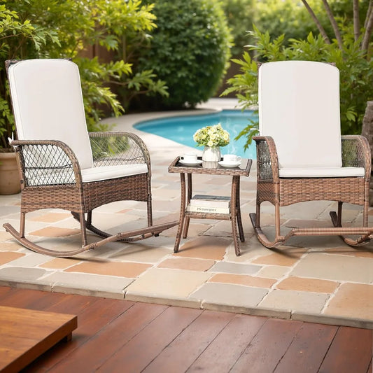 Outdoor Rocking Chairs 3 Piece Patio Set With Cushions