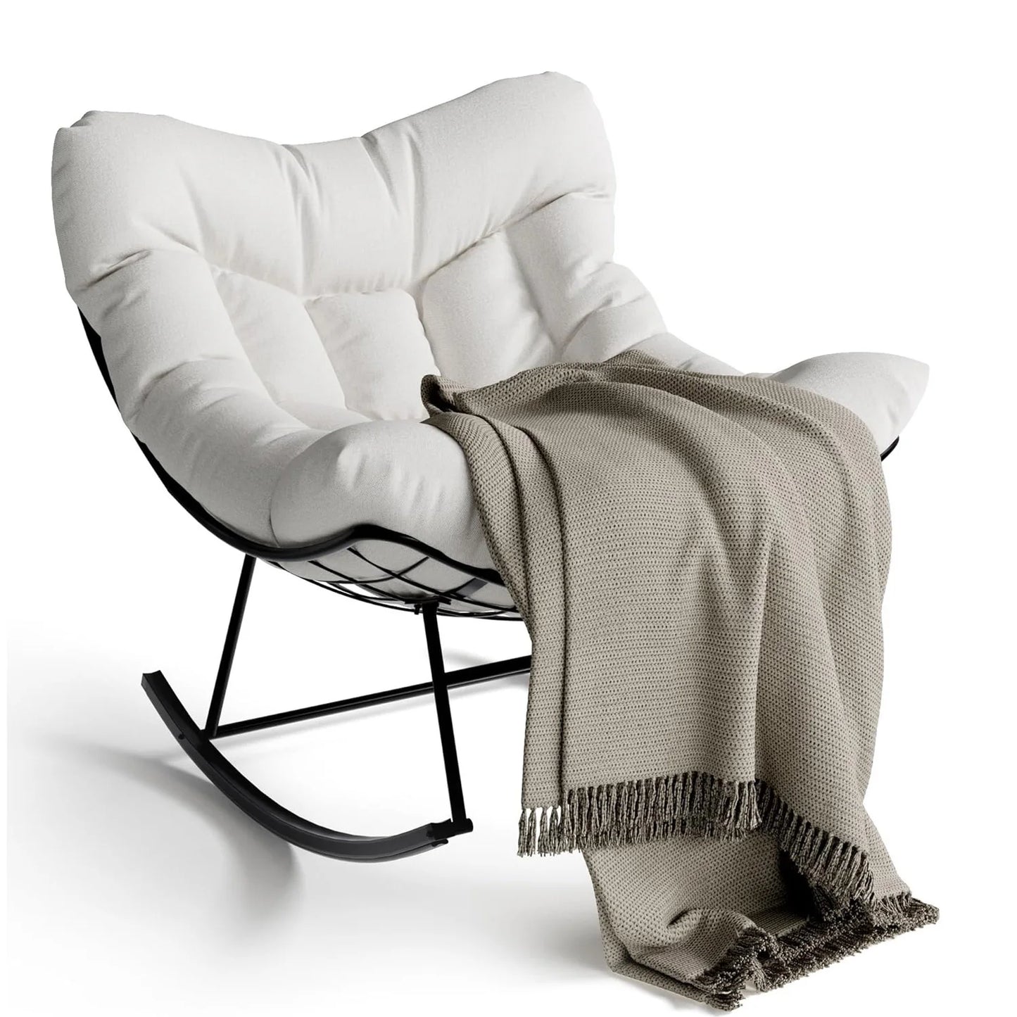 HiMISS Outdoor Papasan Rocking Chair With Ottoman And Weatherproof Cushion