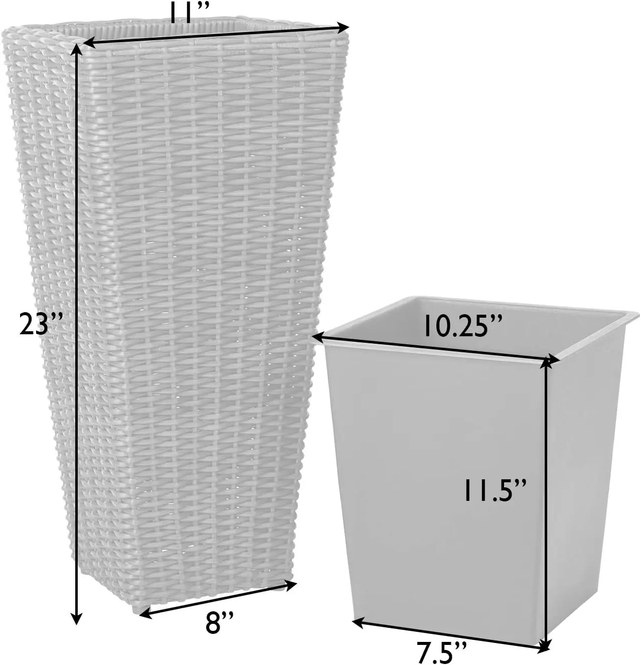 Tall Wicker Planter Set With Liners Pack Of 2 Outdoor