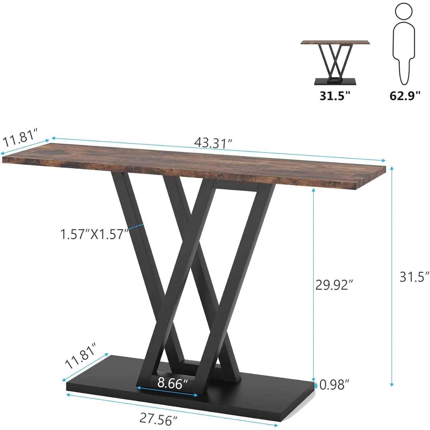 LITTLE TREE Industrial Console Table Hallway Entryway Sofa Table