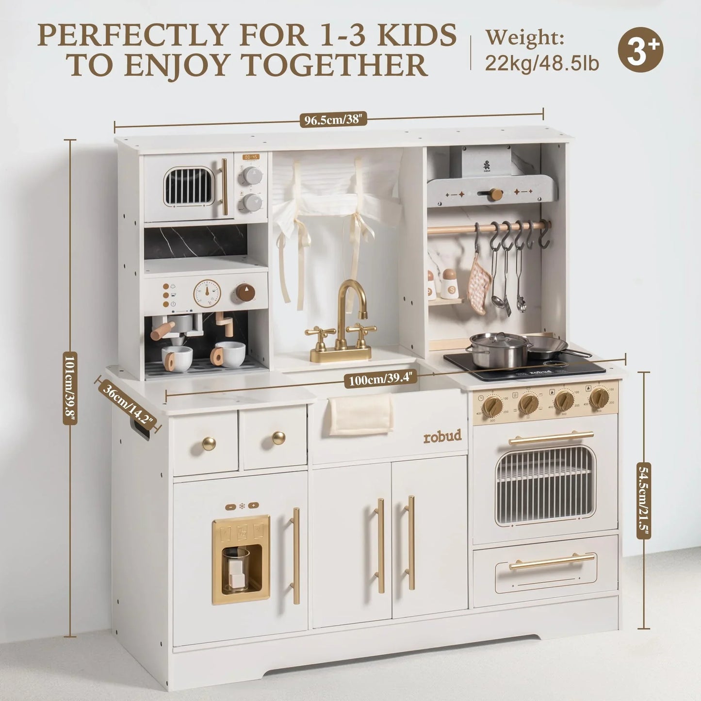 Robotime Robud Wooden Play Kitchen With Basin Microwave Toy Kitchen