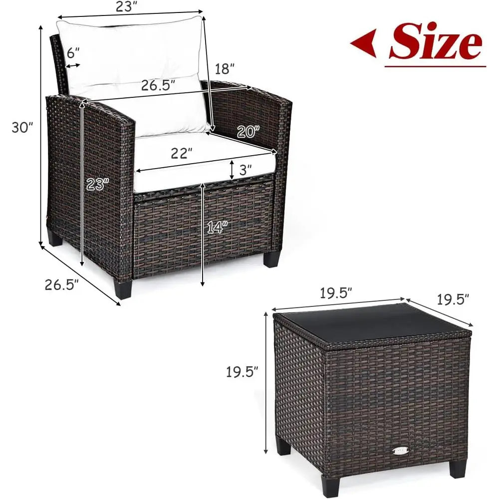 Three-Piece Outdoor Furniture Set With Washable Cushions And Glass Top