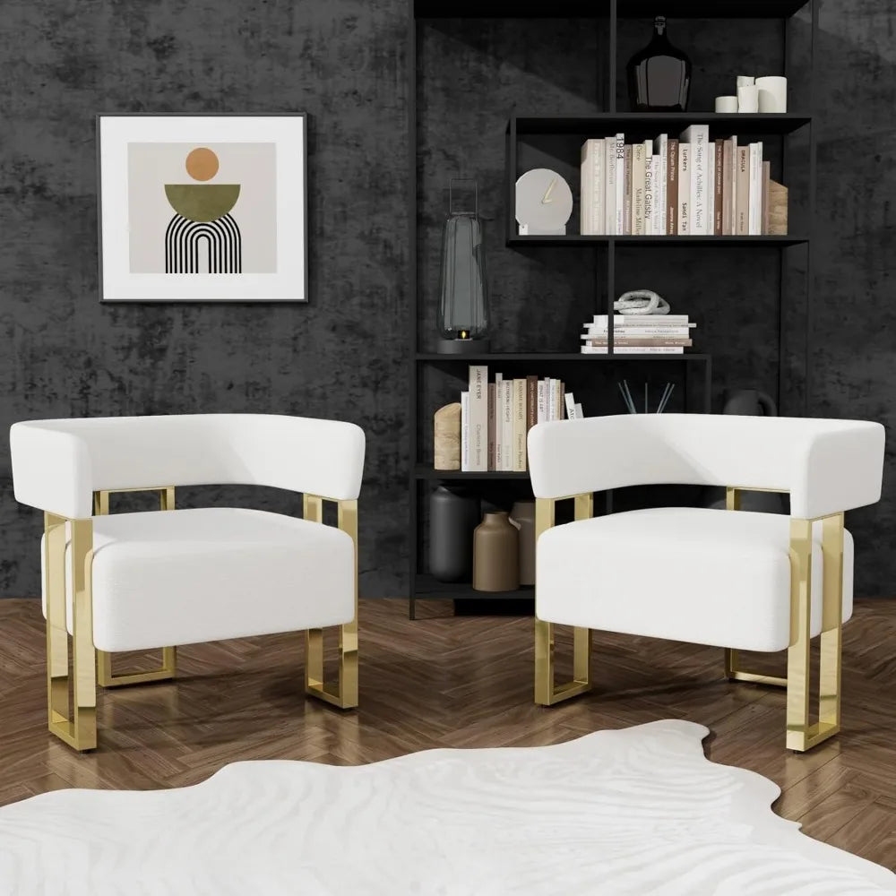 Boucle Barrel Accent Chairs Set 2 For Living Room