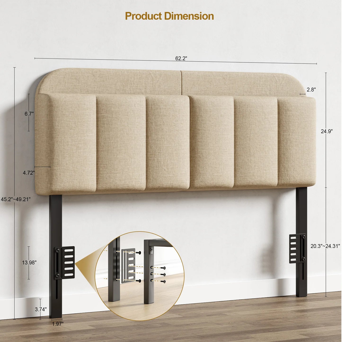 ONBRILL Adjustable Headboard With Linen Fabric Storage And RGB LED