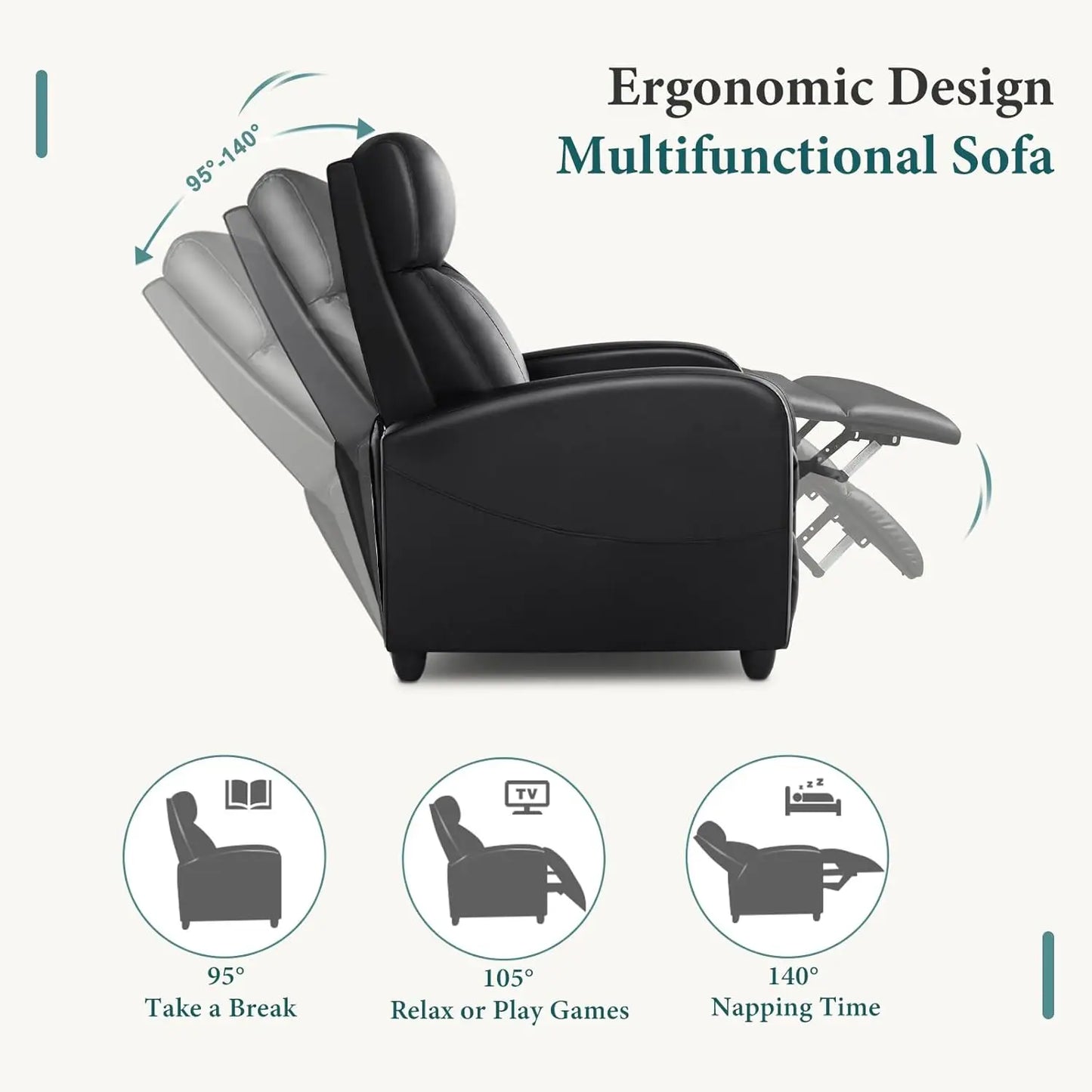 OEING Leather Recliner Chair With Lumbar Support And Adjustable Footrest