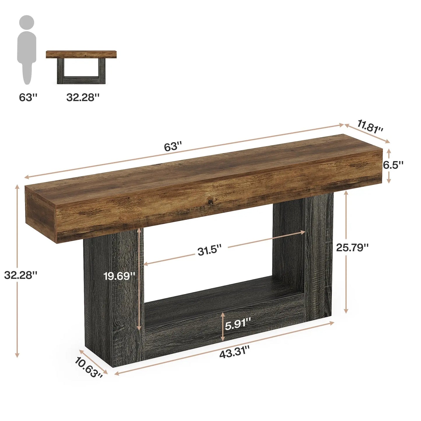 Tribesigns Farmhouse Console Table Two Tier Entryway