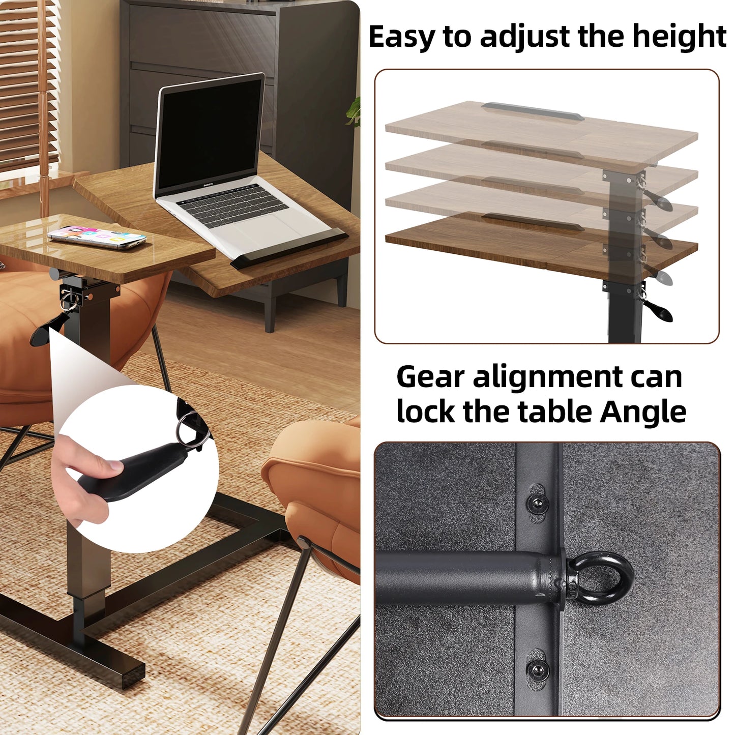 Wisfor Height Adjustable Overbed Table Bedside Desk Laptop With Hidden Wheels