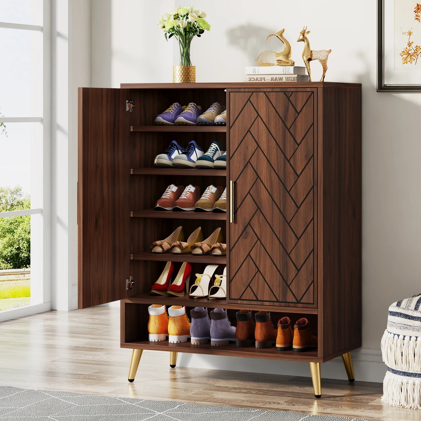 Tribesigns 6 Tier Shoe Cabinet With Doors Wooden Shoe Storage