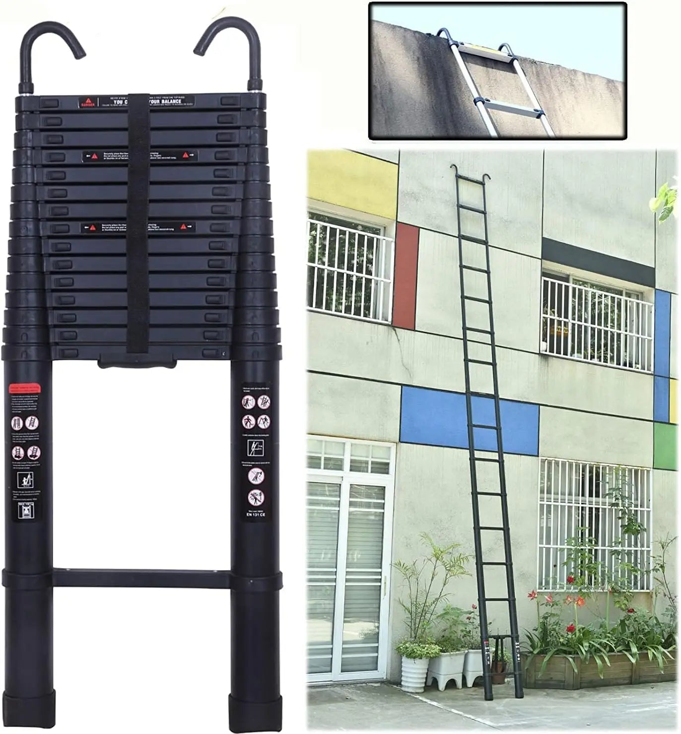 DayPlus Telescopic Ladder With Roof Hook Kit Aluminium