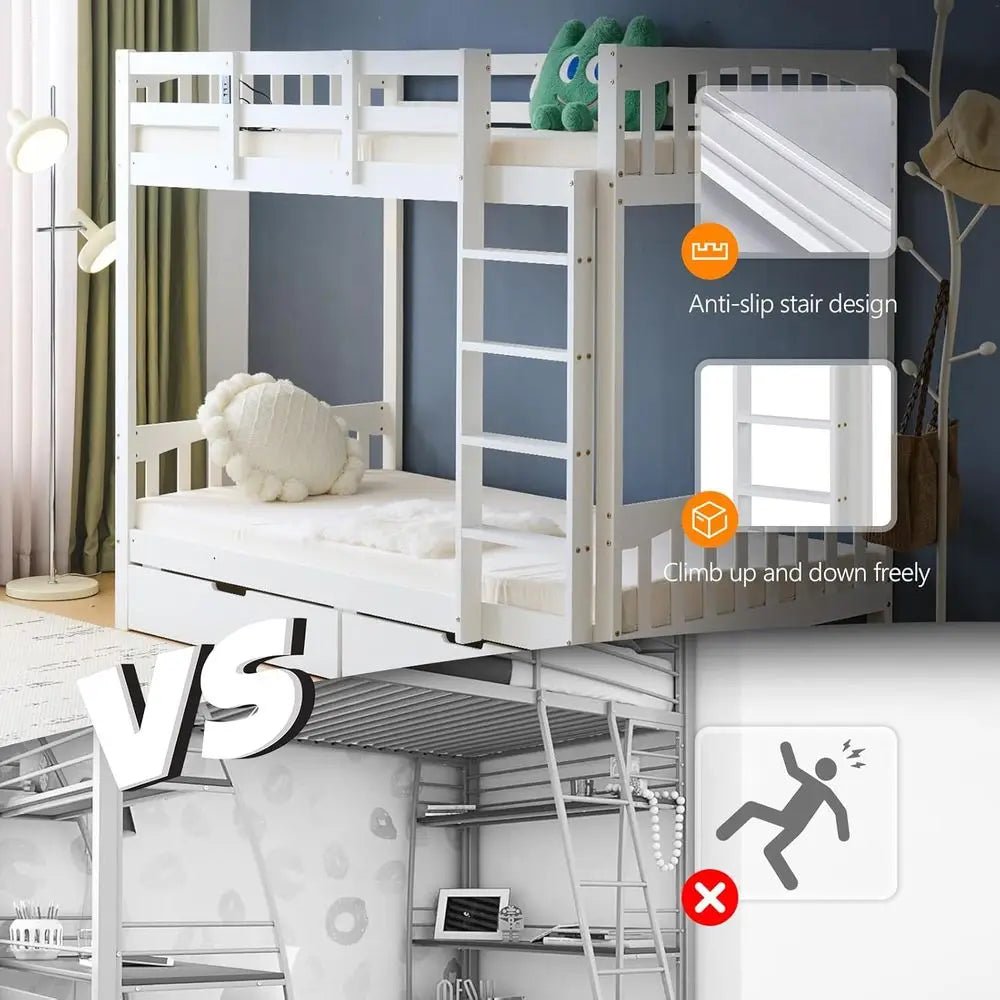 Bunk Bed With Storage Drawers RGB LED And Charging Station