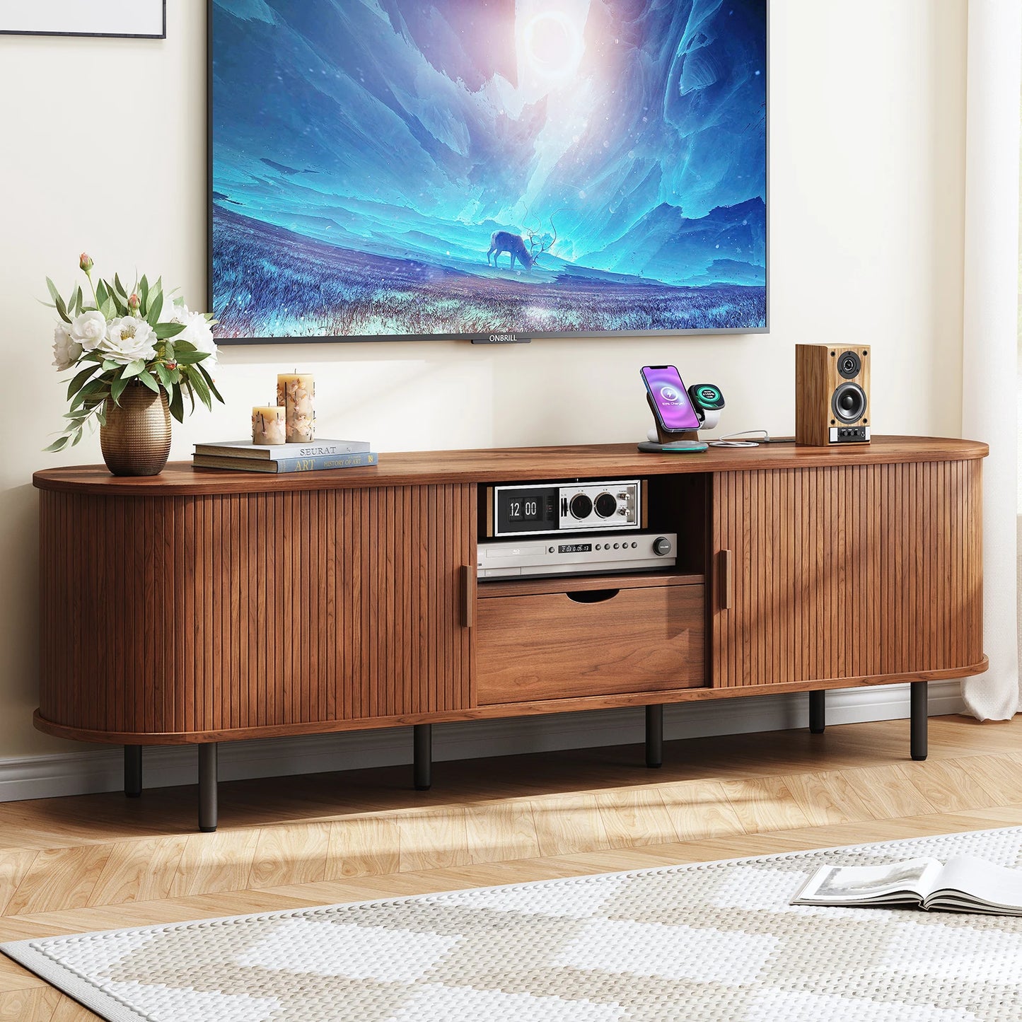 ONBRILL TV Stand With Power Outlet Entertainment Center With Storage